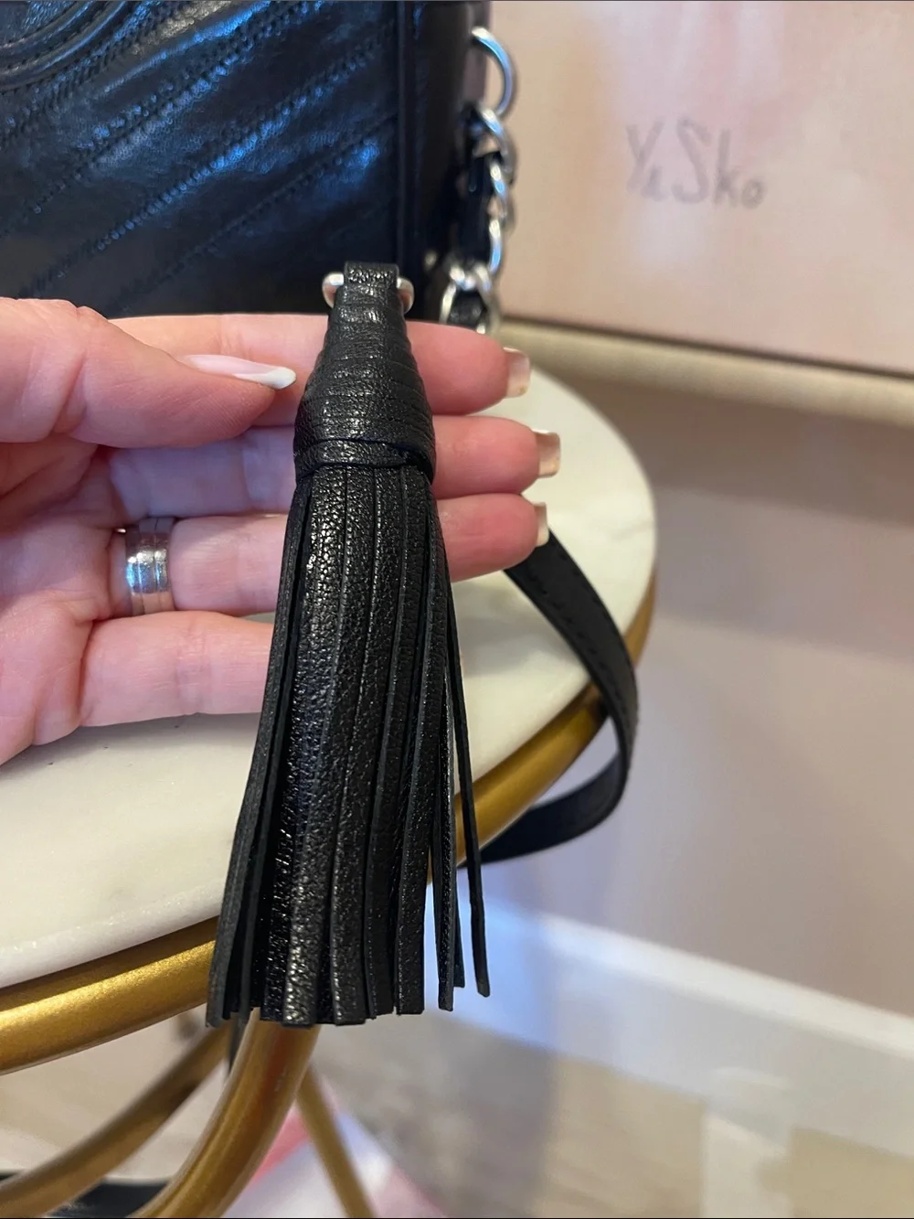 Tory Burch Black Leather Chevron Crossbody with Tassel